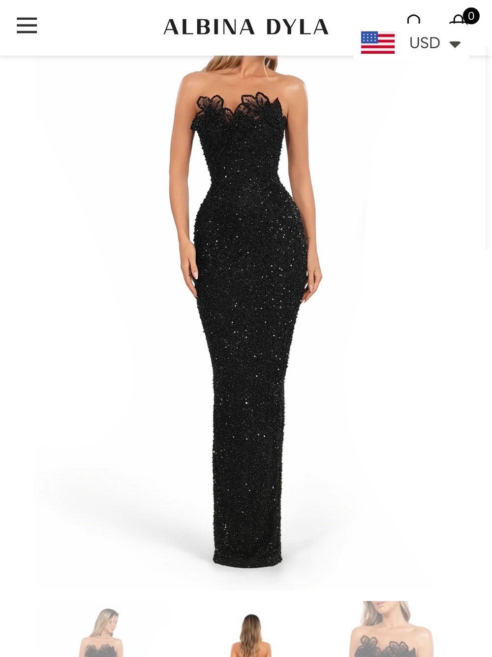 Albina DYLA Noir Petal Embellished Dress